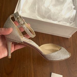 Jimmy Choo Annie Heels in Platinum Ice – 39
